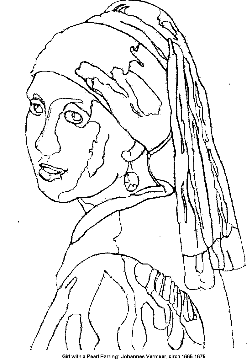 Free Girl with a pearl earring artistic outline template.
